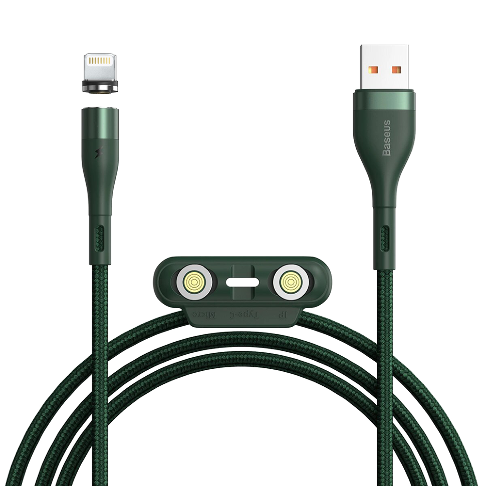Кабель Baseus Zinc Magnetic USB - Micro USB+Lightning+Type-C 5А 1м Зеленый в магазине RentaPhoto.Store