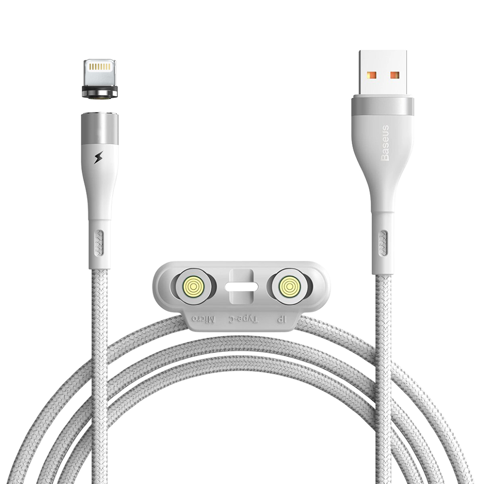 Кабель Baseus Zinc Magnetic USB - Micro USB+Lightning+Type-C 5А 1м Белый в магазине RentaPhoto.Store