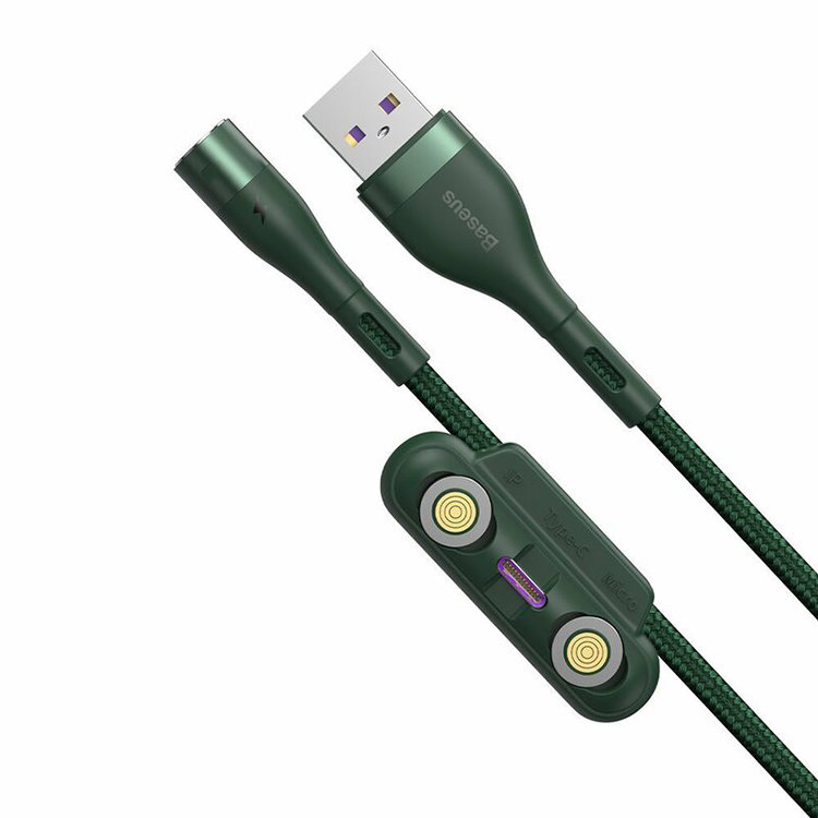 Кабель Baseus Zinc Magnetic USB-microUSB+Lightning+Type-C 3A 1м зеленый в магазине RentaPhoto.Store