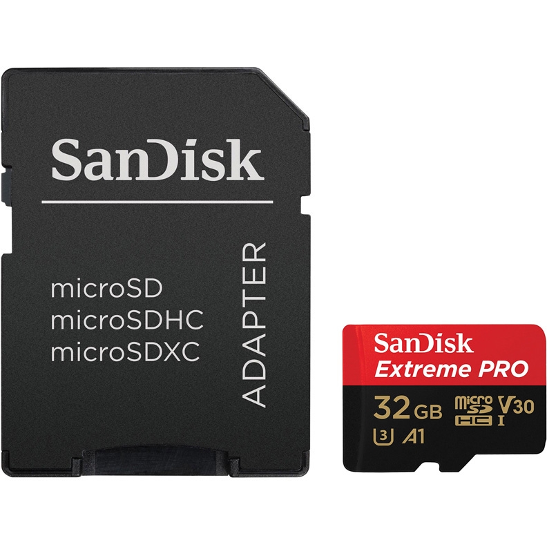 Карта памяти SanDisk Extreme PRO microSDHC + SD Adapter 100Mb/s A1 C10 V30 UHS-I, 32GB в магазине RentaPhoto.Store