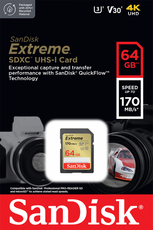 Карта памяти Sandisk Extreme SDXC 64Gb Card 170 mb/s CL10 V30 UHS-I U3 в магазине RentaPhoto.Store