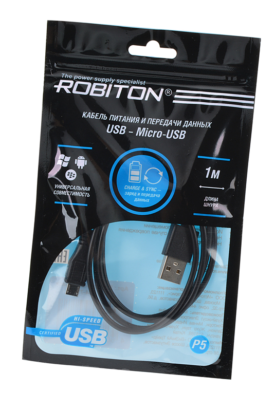 Кабель ROBITON P5 USB A-MicroUSB, USB 1м черный PH1 в магазине RentaPhoto.Store