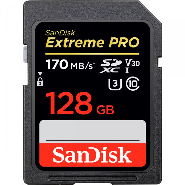 Kарта памяти Sandisk Extreme Pro SDXC - 170MB/s USH-I V30 U3 128GB в магазине RentaPhoto.Store